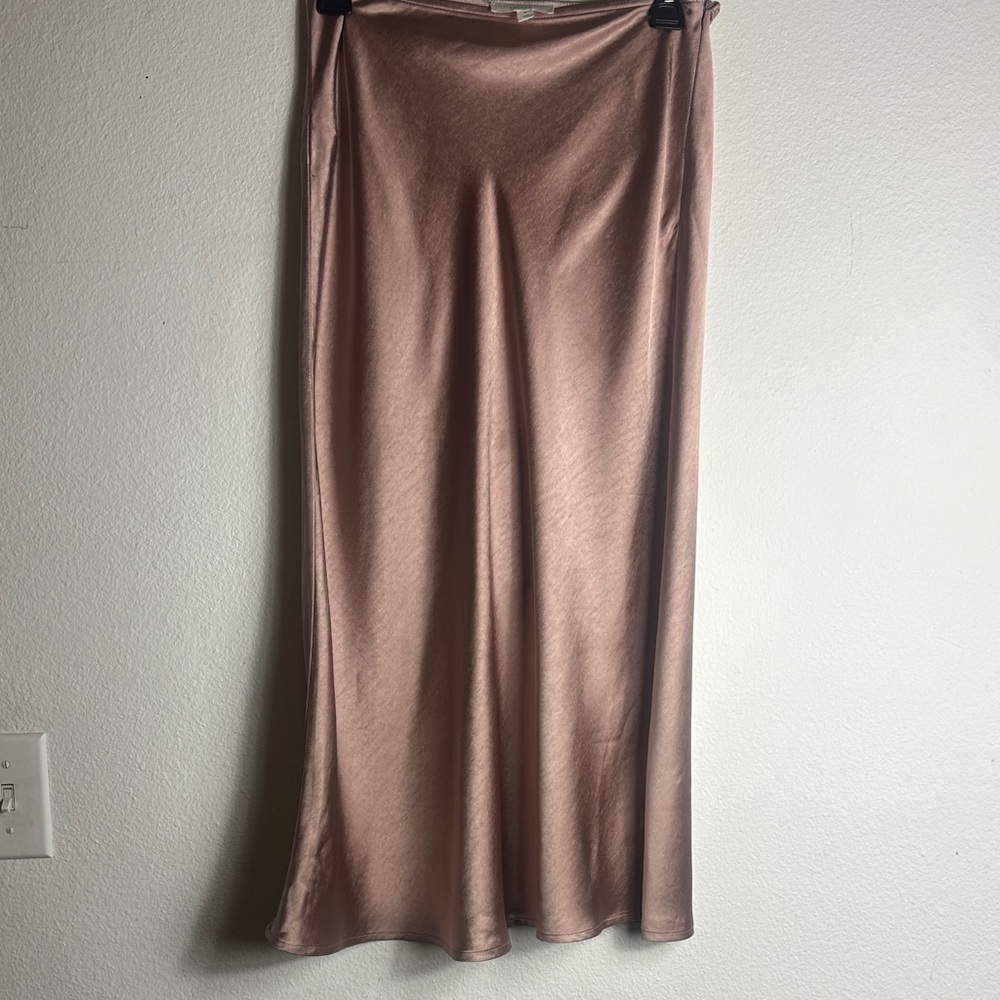 All:Row Maxi Satin Metallic Pink Skirt. Size Small.